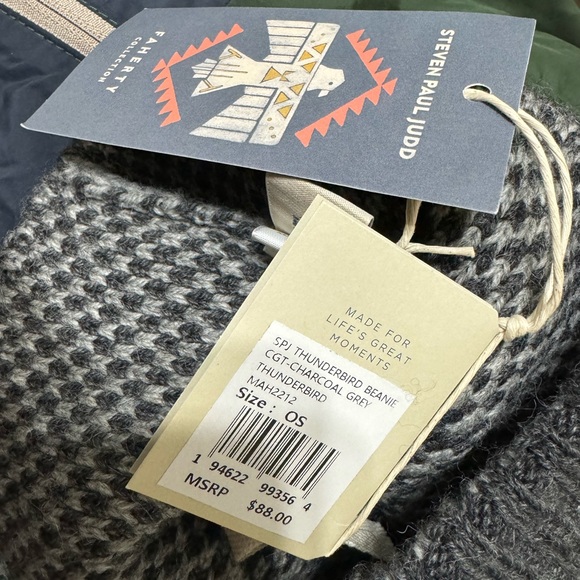 Faherty X Steven Paul Judd Native Designed Thunderbird Beanie Charcoal Grey OS - Picture 5 of 5